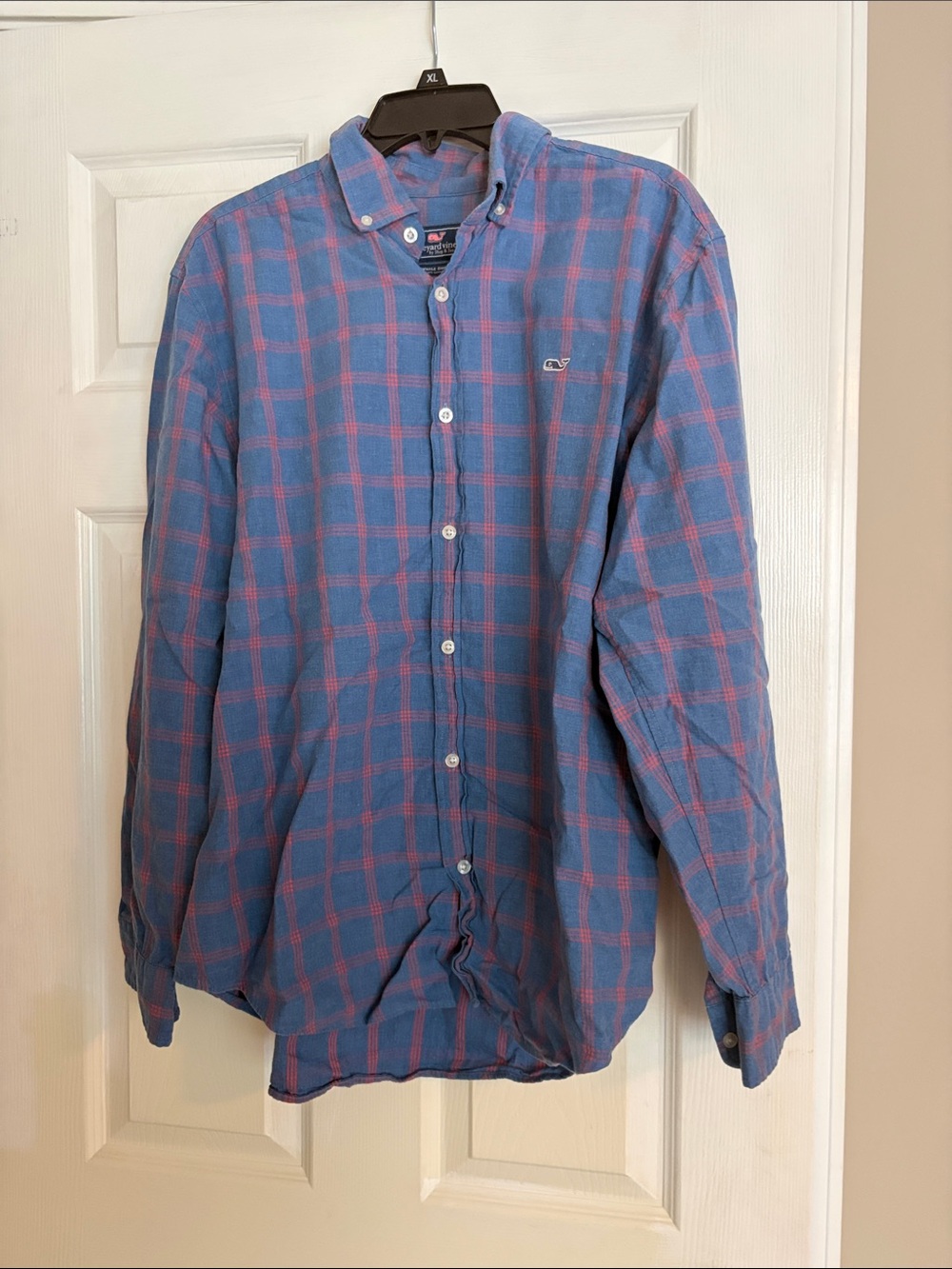 Vineyard Vines whale shirt Blue with Pink Windowpane Button-Down Shirt size xl